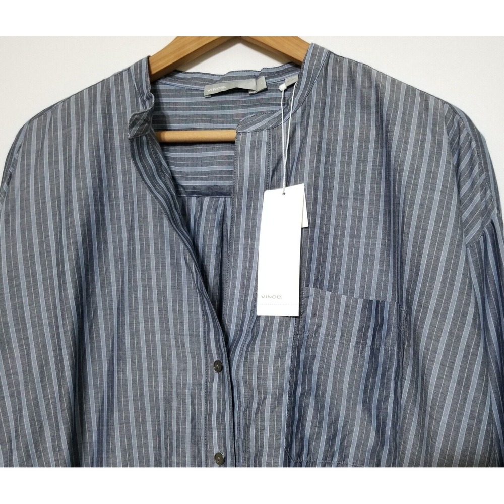 Vince Wide Stripe Oversized Pullover Blouse Coastal Chambray NWT Size S $295 - Picture 6 of 16